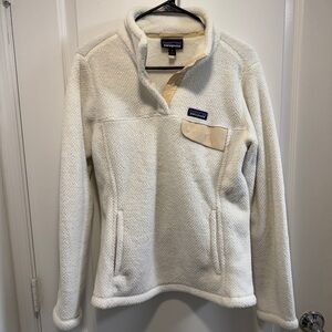 Patagonia Cream Quarter-Zip Pullover with Chest Patch - Size M